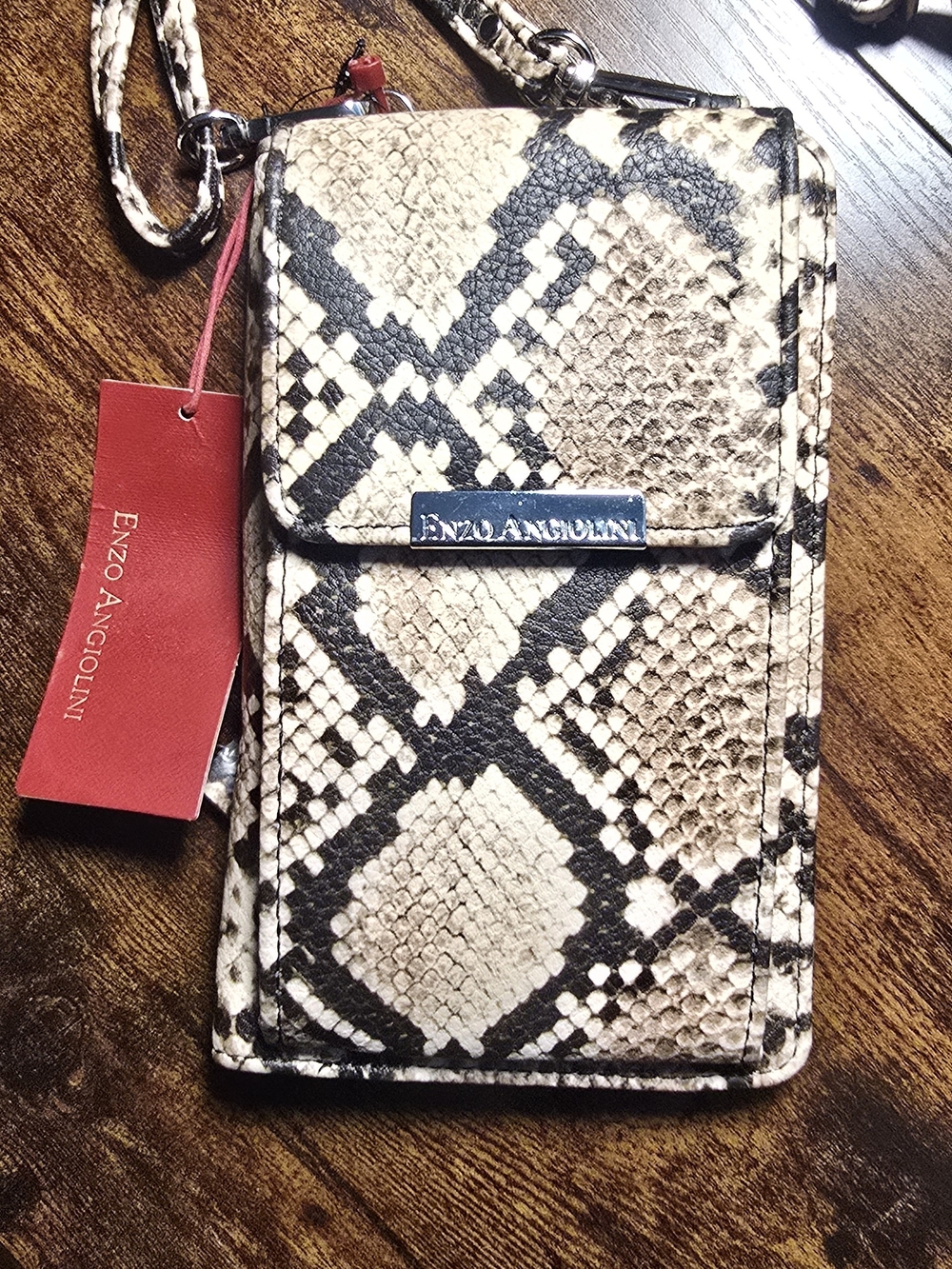 Enzo Angiolini Beige and Black Snake-Print Crossbody Phone Case